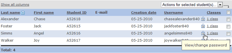 Show/change password screenshot