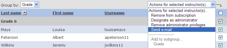 Send e-mail to instructor screenshot